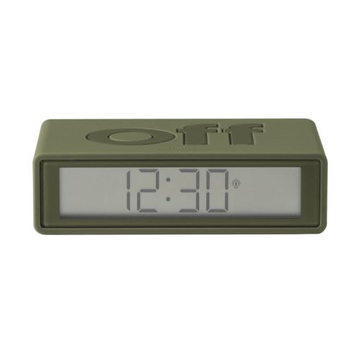 שעון מעורר מיוחד Lexon +Flip, שעון מעורר בצבע ירוק חאקי, שעון מעורר מלבני, שעון מעורר דיגיטלי, שעון מעורר של לקסון, שעון מעורר מיוחד מתהפך