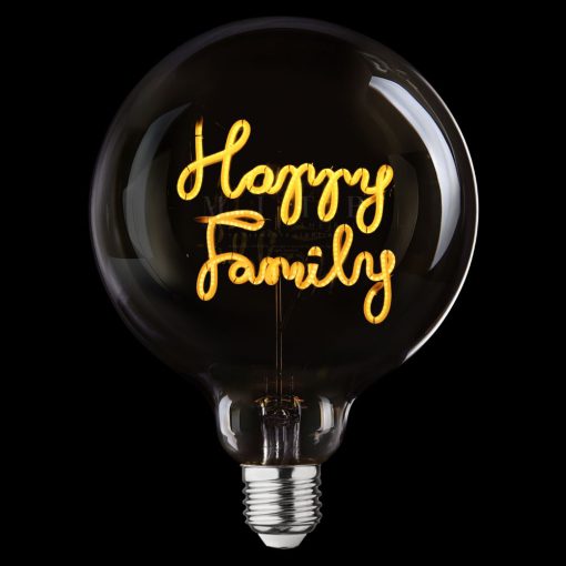 נורת שולחן עם כיתוב צהוב HAPPY FAMILY, נורת לד מעוצבת